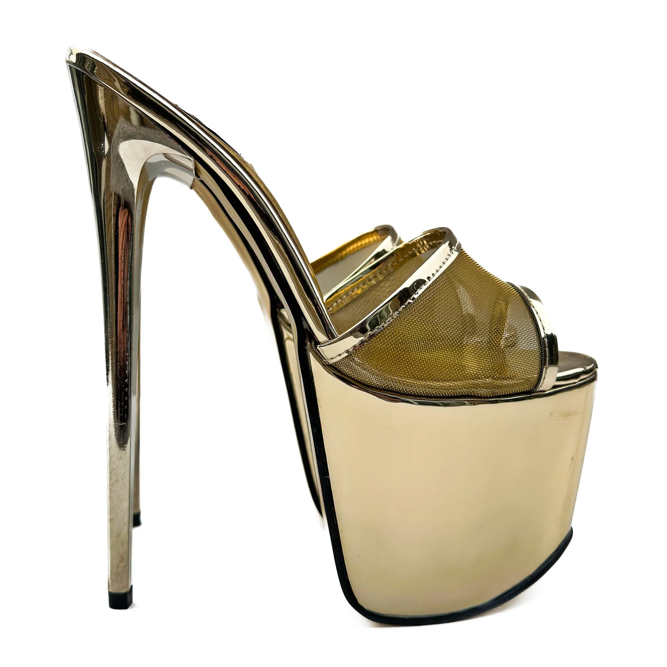 Gold Mirror Transparent Strap High Heel Mules