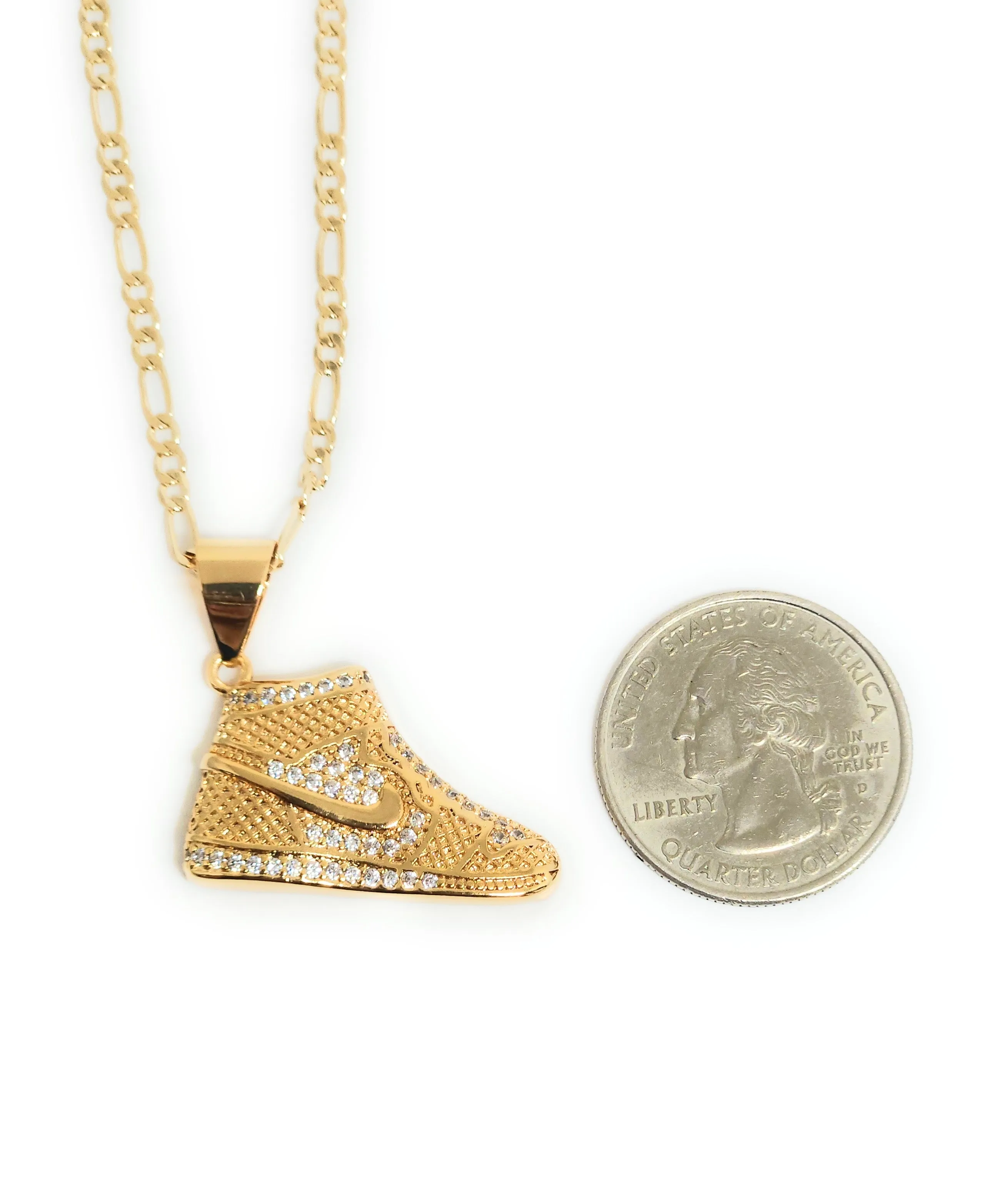 Gold Plated Iced Out CZ SNEAKER SHOES PENDANT 24 FIGARO Chain