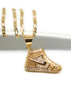 Gold Plated Iced Out CZ SNEAKER SHOES PENDANT 24 FIGARO Chain