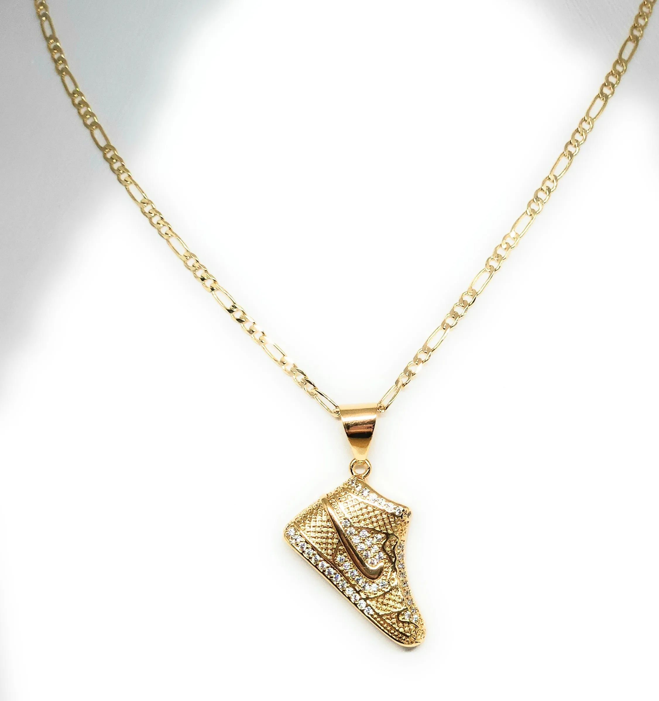 Gold Plated Iced Out CZ SNEAKER SHOES PENDANT 24 FIGARO Chain