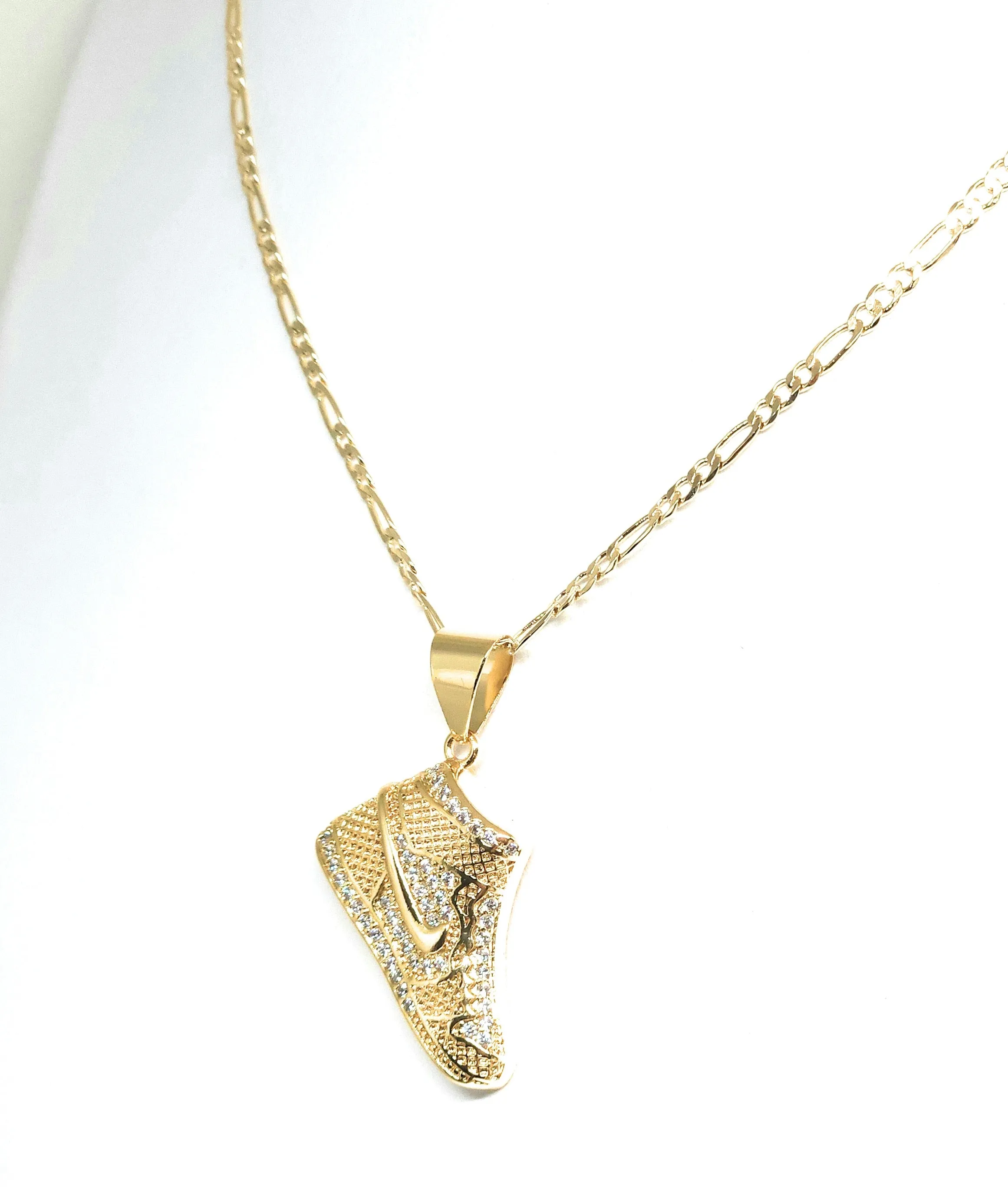 Gold Plated Iced Out CZ SNEAKER SHOES PENDANT 24 FIGARO Chain