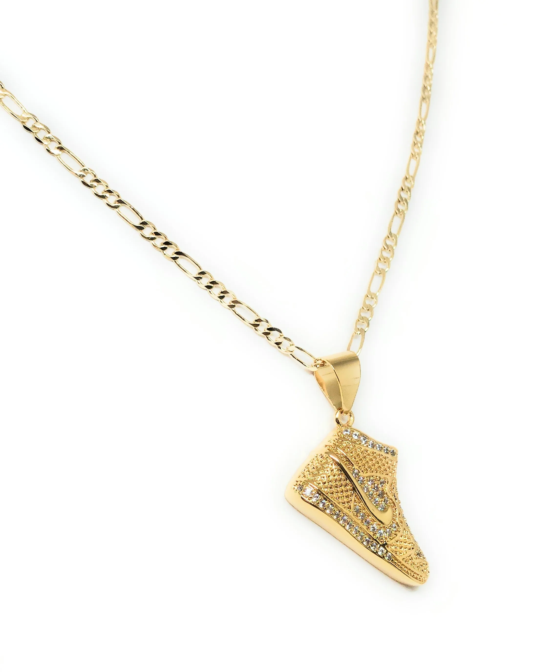 Gold Plated Iced Out CZ SNEAKER SHOES PENDANT 24 FIGARO Chain