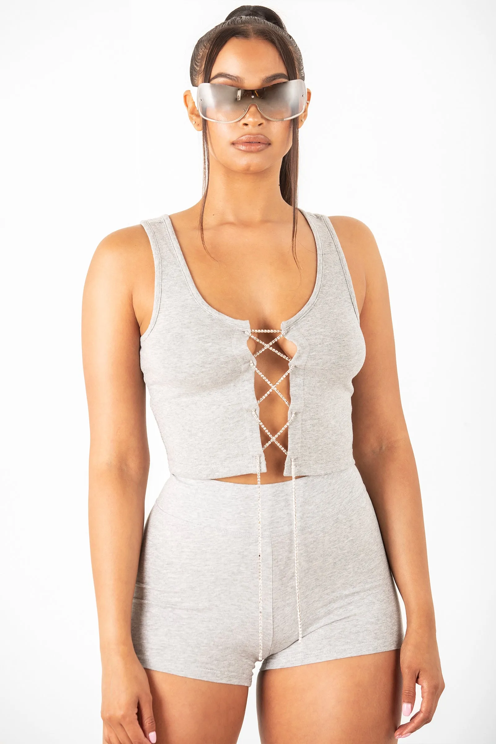 Grey Diamond Lace Up Tank