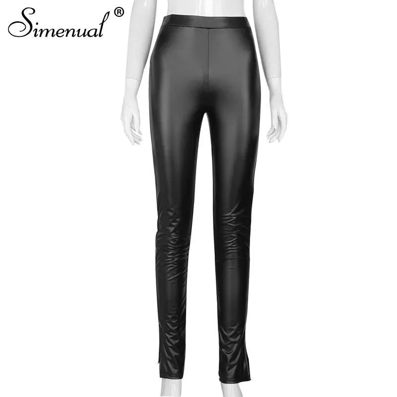 High Waist Skinny PU Leather Elastic Leggings for Women - Slim Fit Design, Perfect for Club Wear