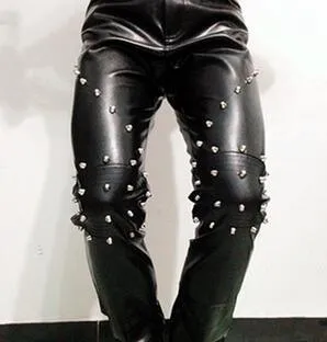 Idopy Gothic Punk Rock Rivet Faux Leather Pants - Perfect for Nightclub Fashion with a Unique and Edgy Style