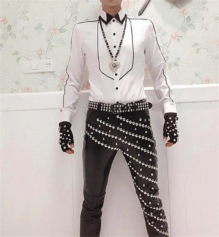 Idopy Gothic Punk Rock Rivet Faux Leather Pants - Perfect for Nightclub Fashion with a Unique and Edgy Style