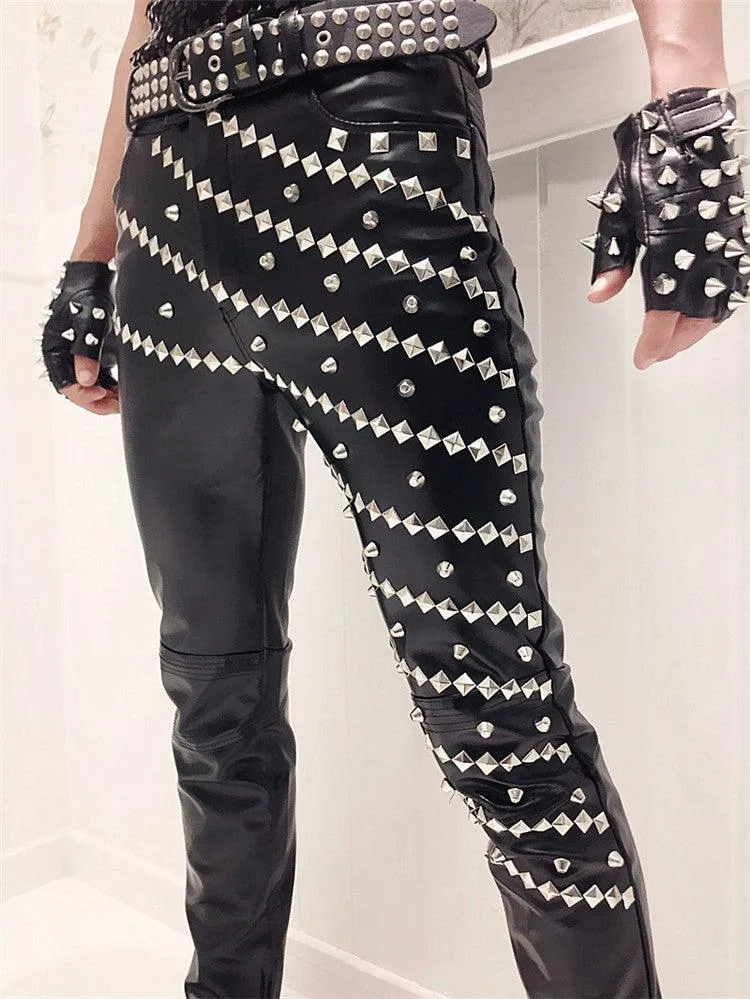 Idopy Gothic Punk Rock Rivet Faux Leather Pants - Perfect for Nightclub Fashion with a Unique and Edgy Style