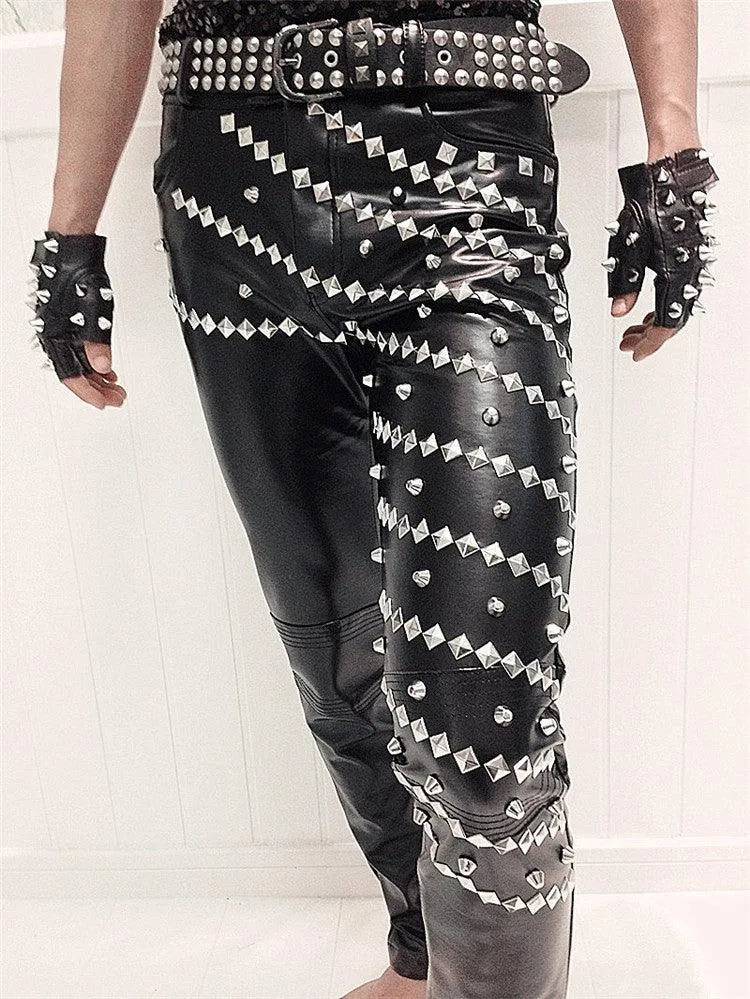 Idopy Gothic Punk Rock Rivet Faux Leather Pants - Perfect for Nightclub Fashion with a Unique and Edgy Style