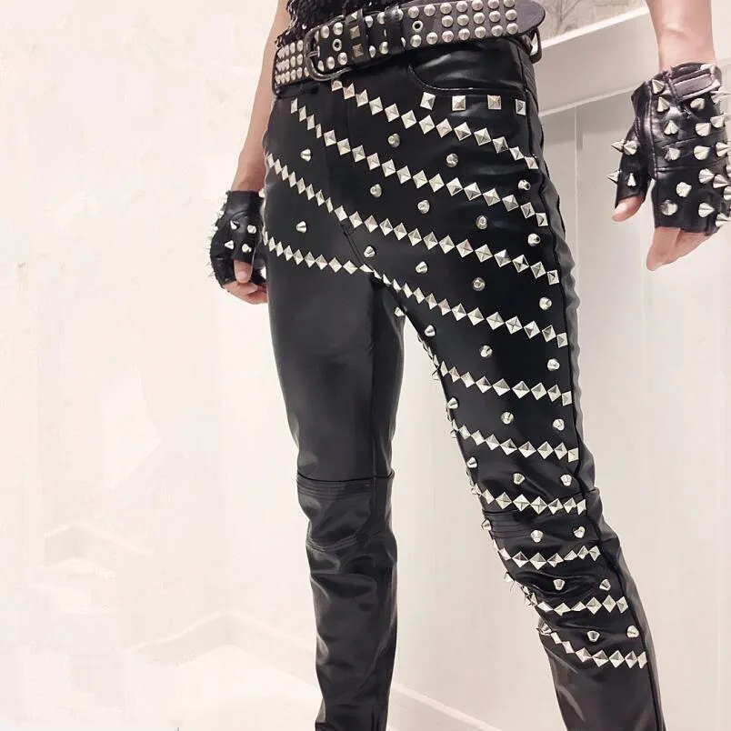 Idopy Gothic Punk Rock Rivet Faux Leather Pants - Perfect for Nightclub Fashion with a Unique and Edgy Style