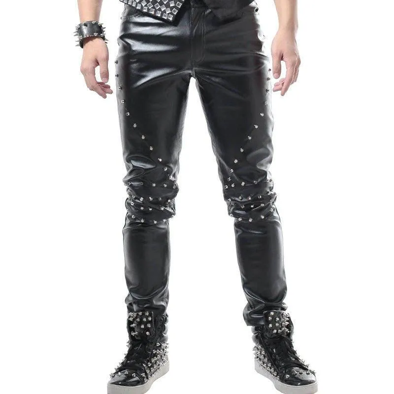 Idopy Gothic Punk Rock Rivet Faux Leather Pants - Perfect for Nightclub Fashion with a Unique and Edgy Style