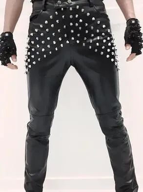 Idopy Gothic Punk Rock Rivet Faux Leather Pants - Perfect for Nightclub Fashion with a Unique and Edgy Style