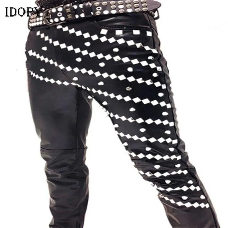 Idopy Gothic Punk Rock Rivet Faux Leather Pants - Perfect for Nightclub Fashion with a Unique and Edgy Style