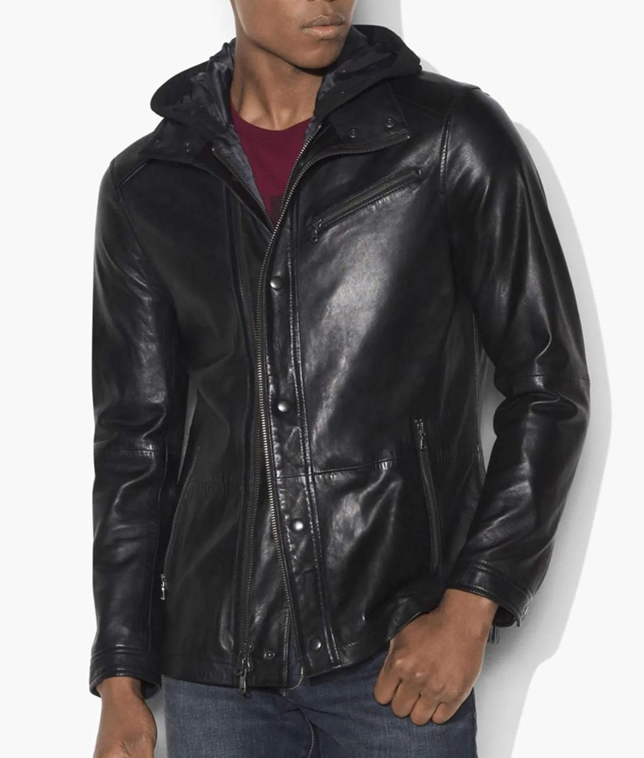 John Diggle Black Hooded Leather Jacket - Biker Jacket