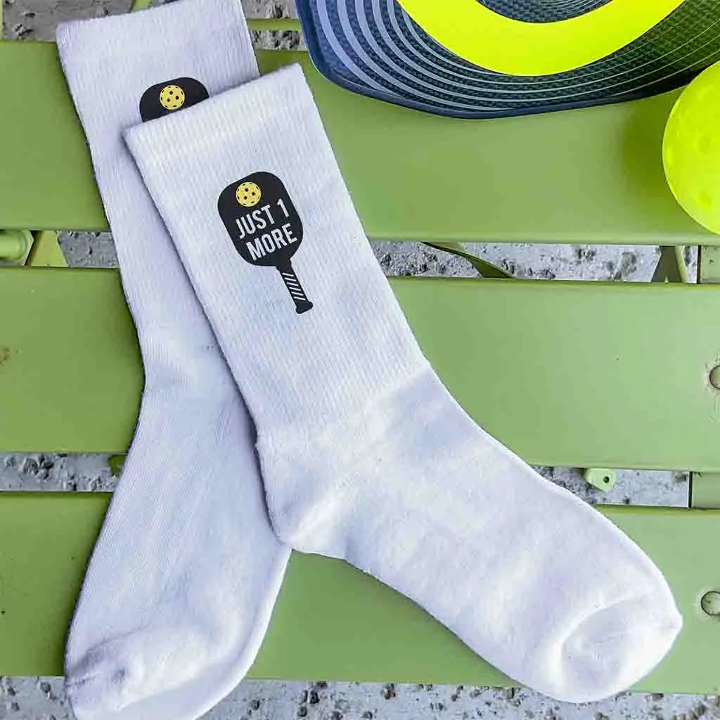 Just One More (Game) Pickleball Crew Socks for Him and Her