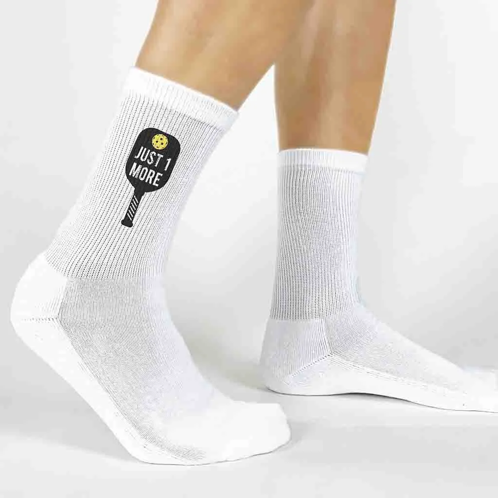 Just One More (Game) Pickleball Crew Socks for Him and Her