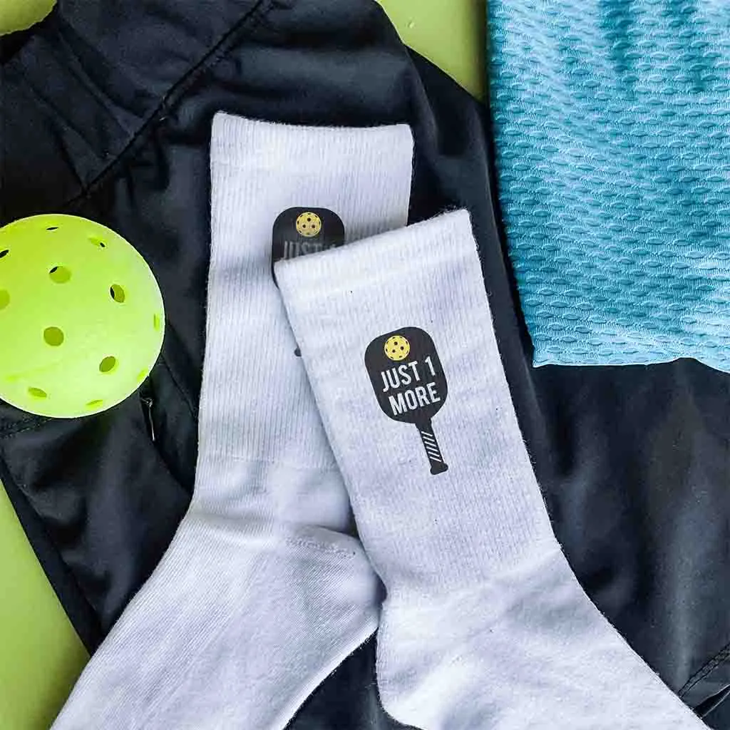 Just One More (Game) Pickleball Crew Socks for Him and Her