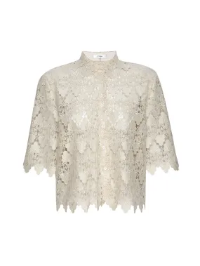 Lace Button Up Shirt  - Ecru