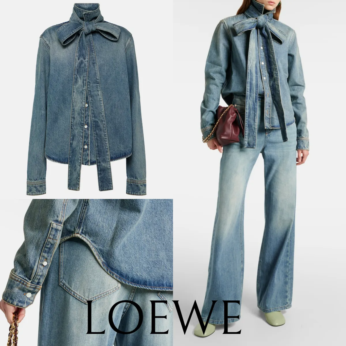 LOEWE  |Lace-up Casual Style Denim Blended Fabrics Street Style