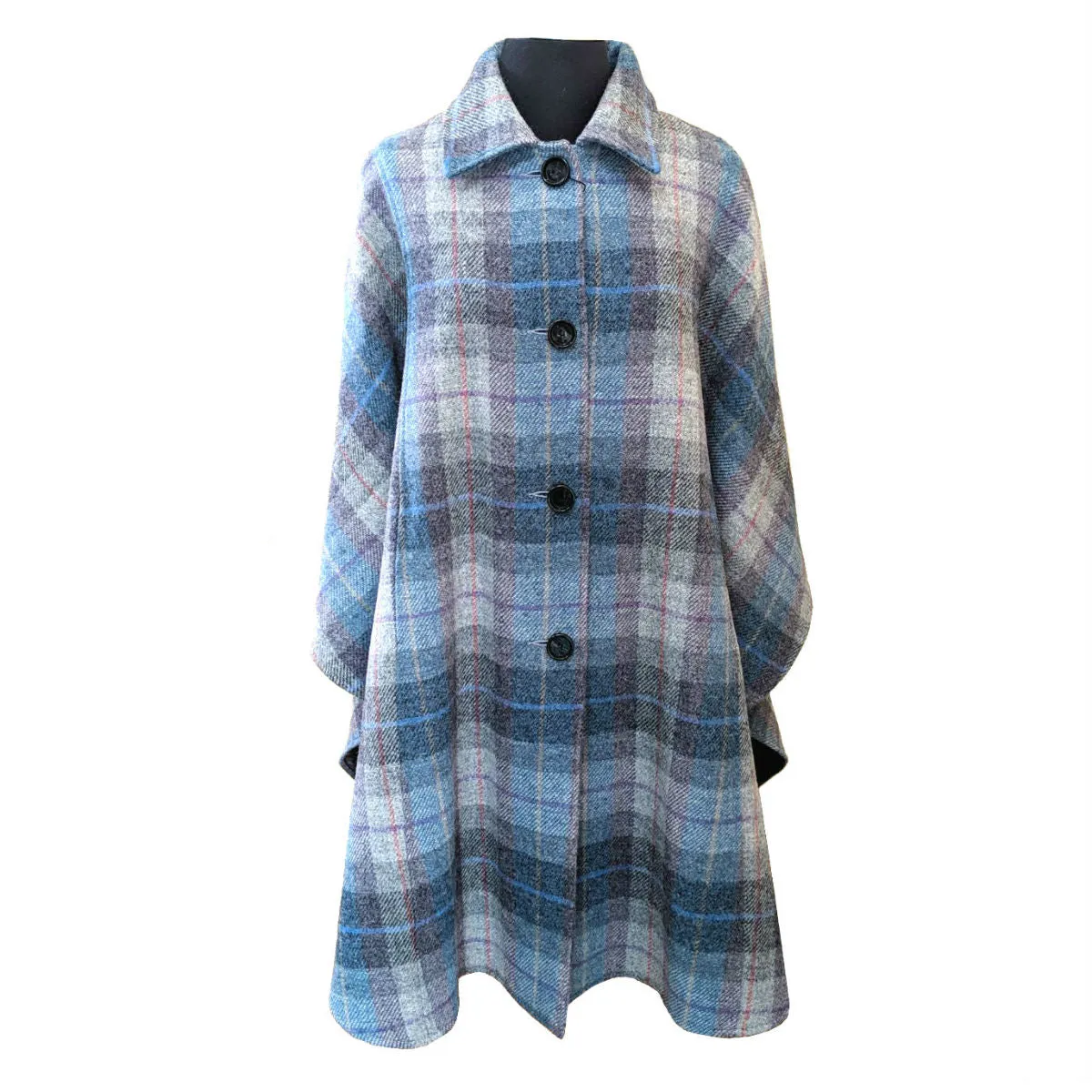 Long Harris Tweed Button Cape | Lavender Tartan