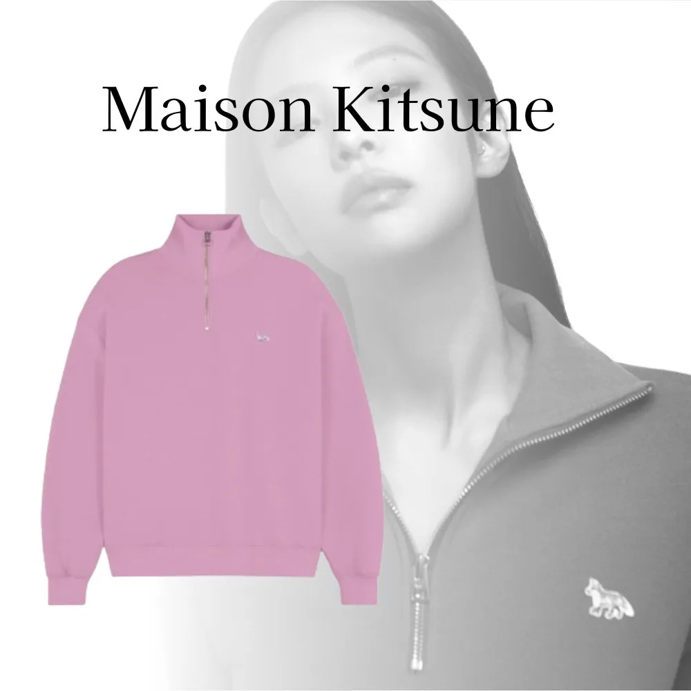 MAISON KITSUNE  |Unisex Street Style U-Neck Long Sleeves Plain Cotton