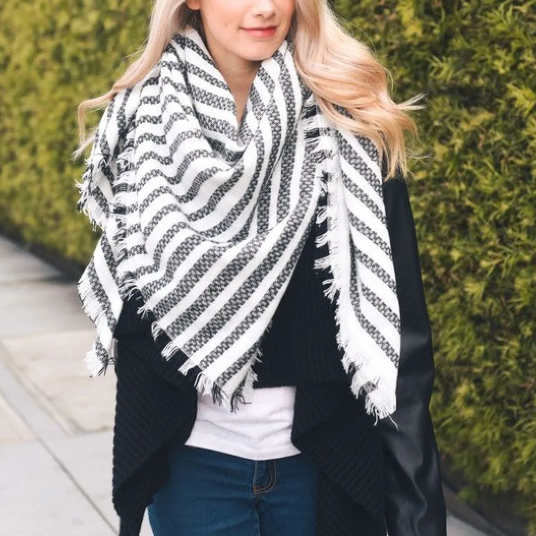 Mckayla Stripe Knit Blanket Scarf in More Colors