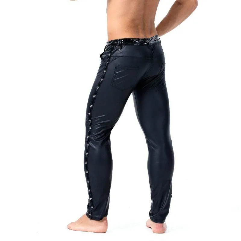 Men Leather Rivet Pants Slim Fit Elastic Style