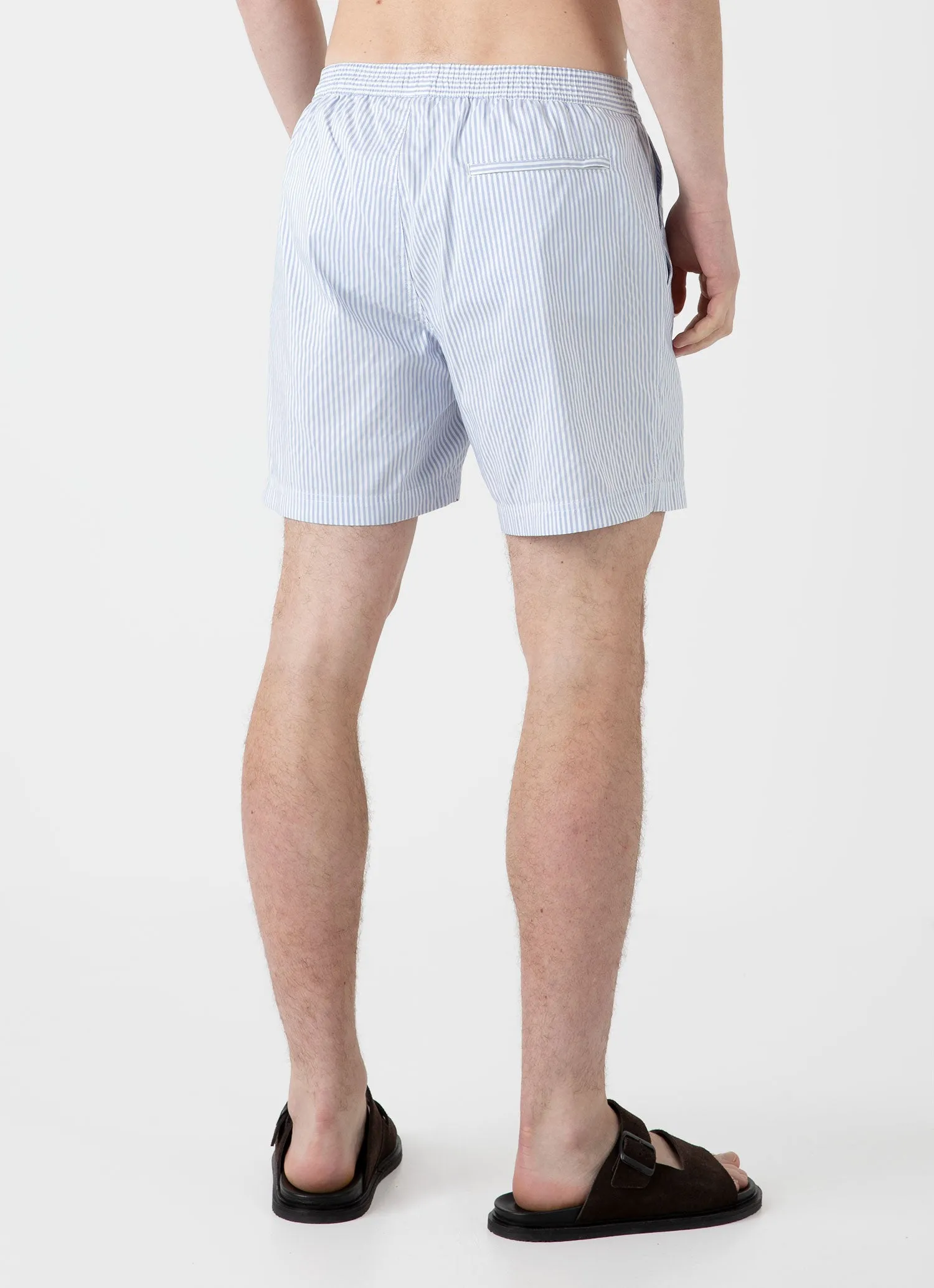 Men's Drawstring Swim Short in White/Cool Blue