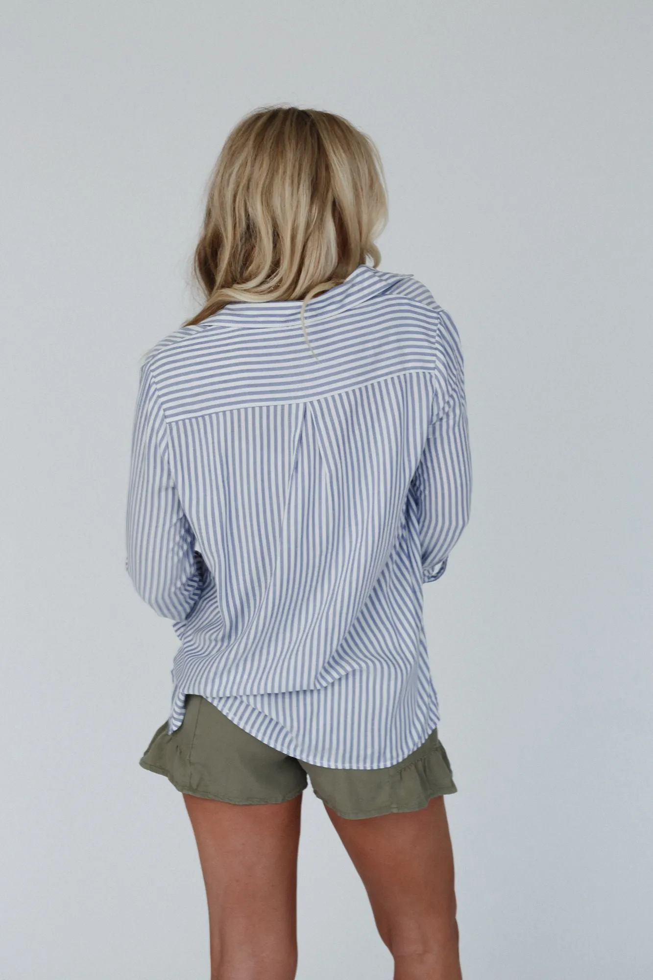 Milan Striped Button Down Top - Blue