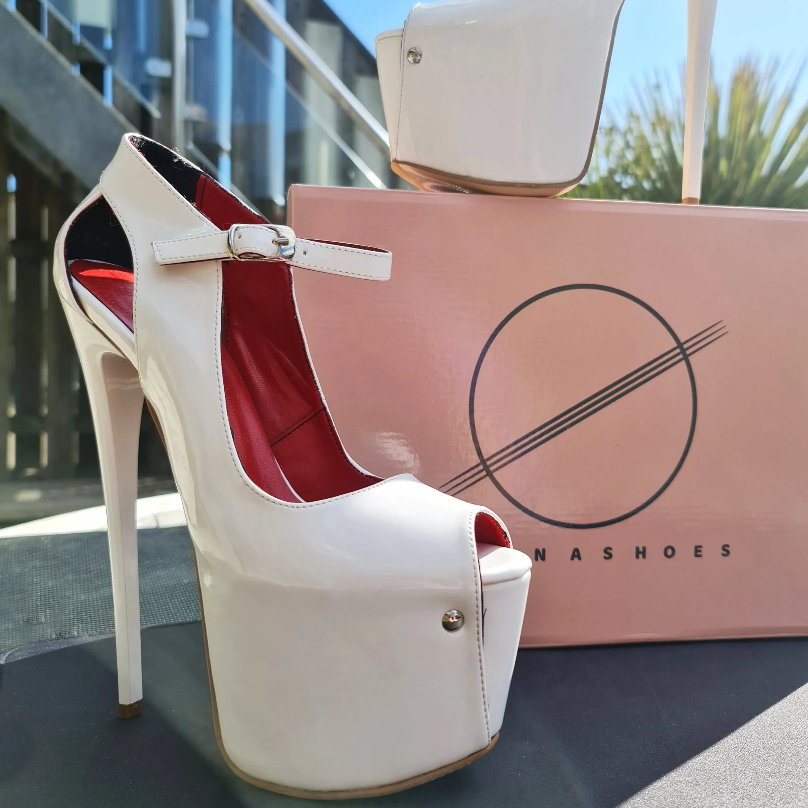 Modern Mary Jane White Gloss Open Toe Heels