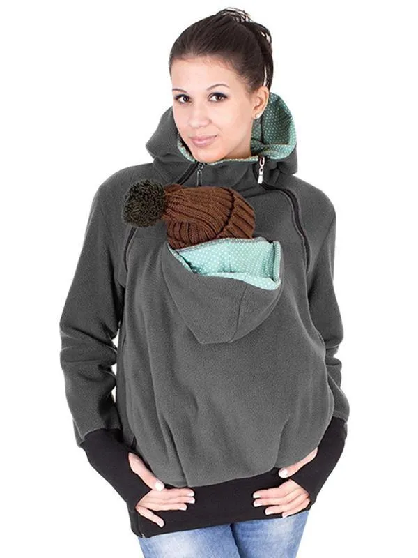 Momnfancy Polka Dot Multifunction Breast-feeding Kangaroo Casual Pregnant Maternity Hooded Sweatshirt