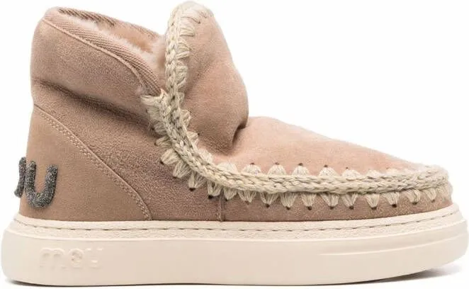 Mou crochet stitch-trim sneaker boots Neutrals