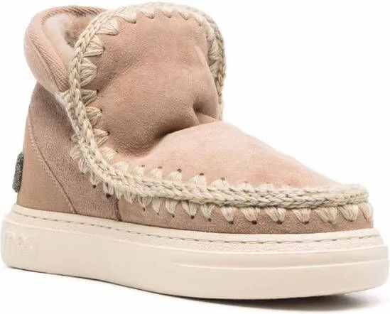 Mou crochet stitch-trim sneaker boots Neutrals