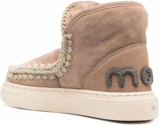 Mou crochet stitch-trim sneaker boots Neutrals