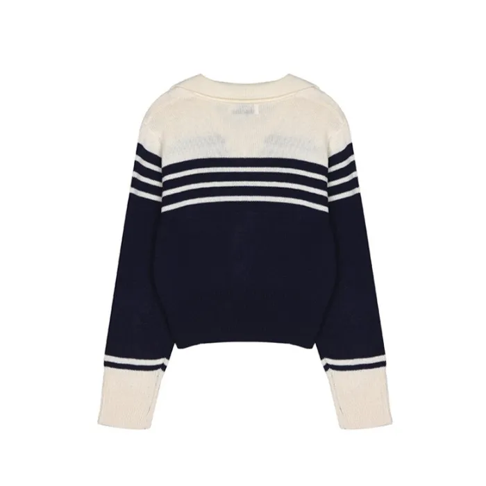 NICK&NICOLE  |Stripes Long Sleeves V-neck & Crew neck