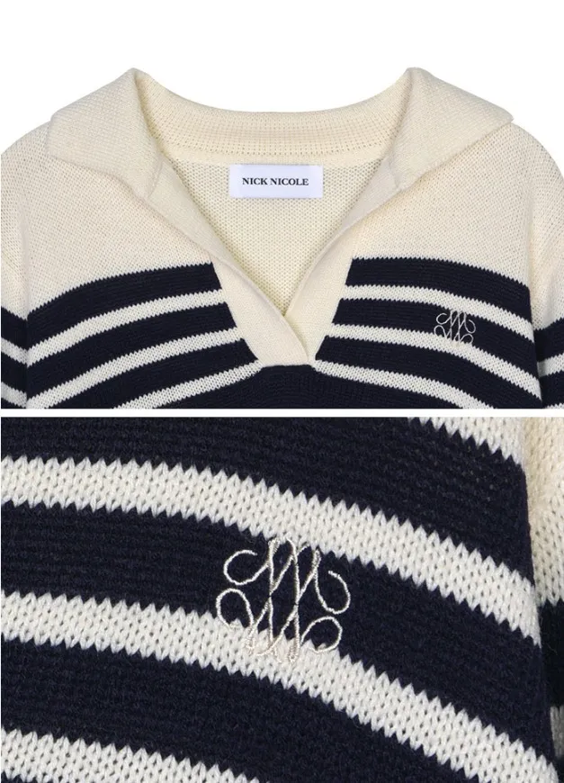 NICK&NICOLE  |Stripes Long Sleeves V-neck & Crew neck