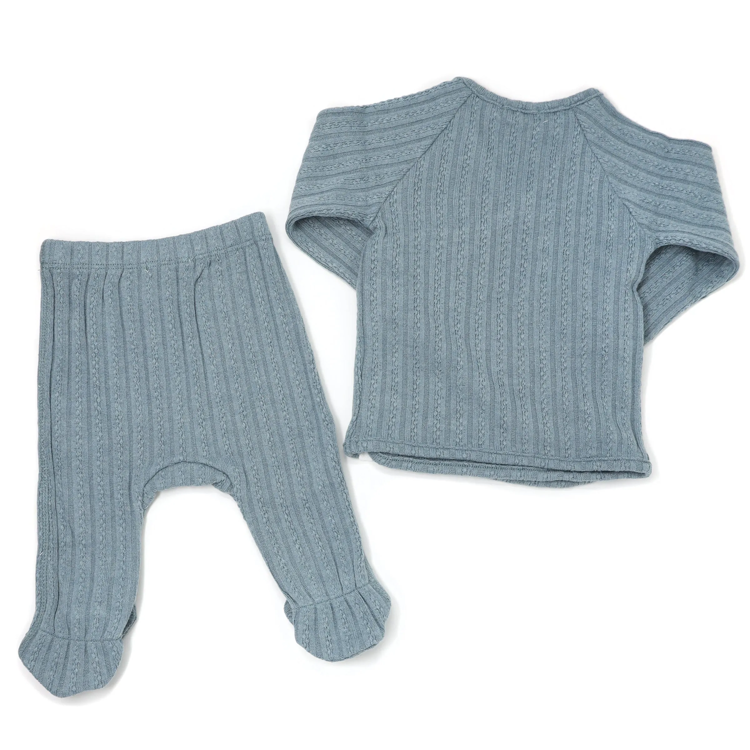 oh baby! Two Piece Kimono Footie Set - Cable Knit - Sea