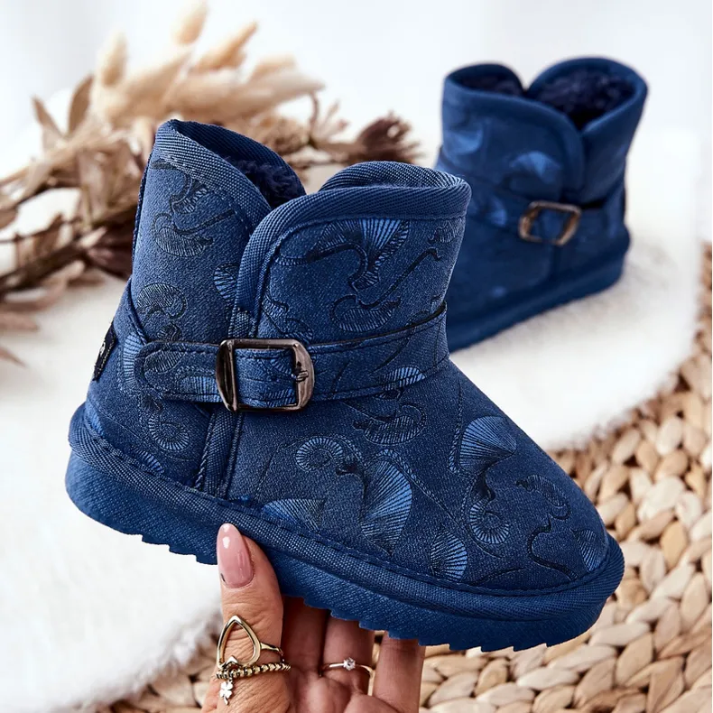 PA1 Children's Snow Boots With Fur Navy Blue Kawai