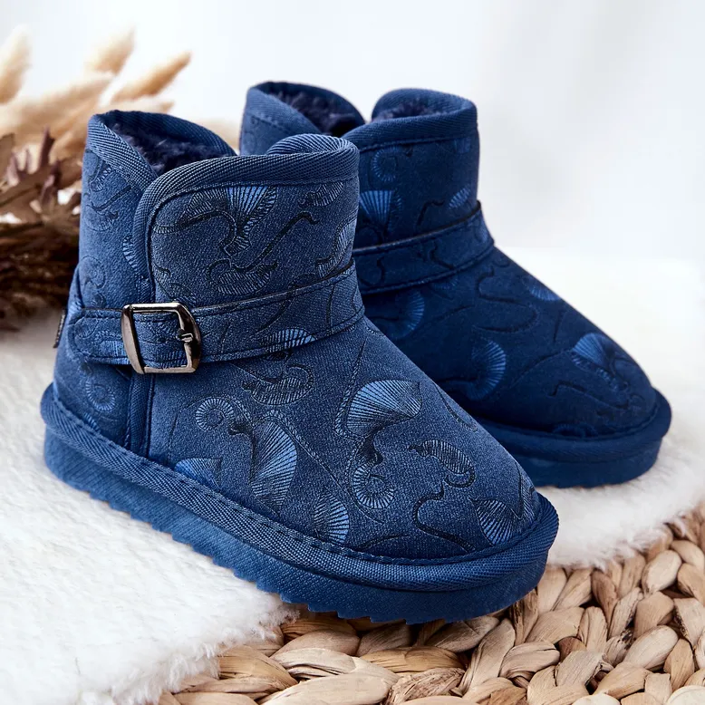 PA1 Children's Snow Boots With Fur Navy Blue Kawai