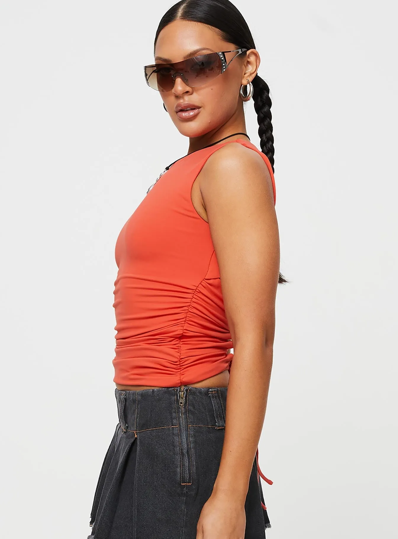 Palmery Lace Up Top Orange