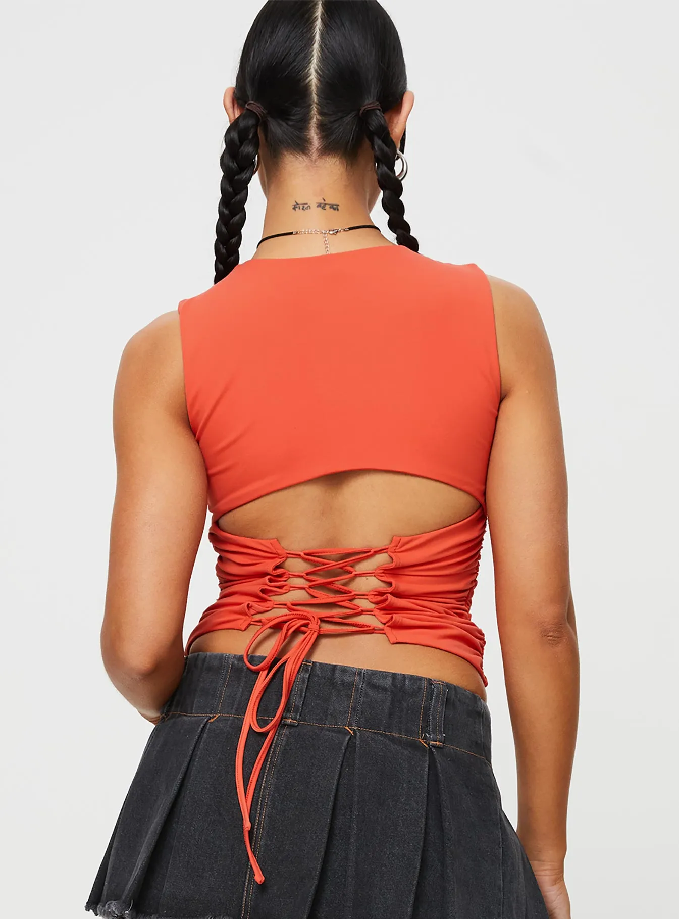 Palmery Lace Up Top Orange