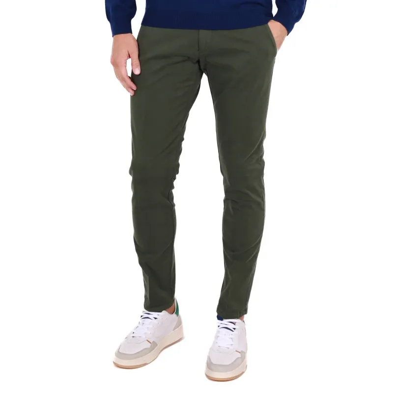 PANTALONE UOMO CHINOS IN GABARDINE DI COTONE, VERDE