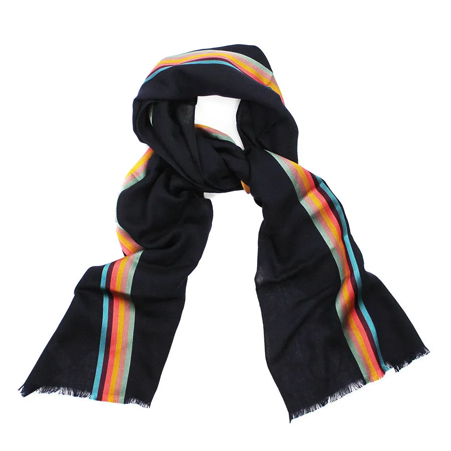 Paul Smith - Central Stripe Wool/Silk Scarf in Navy