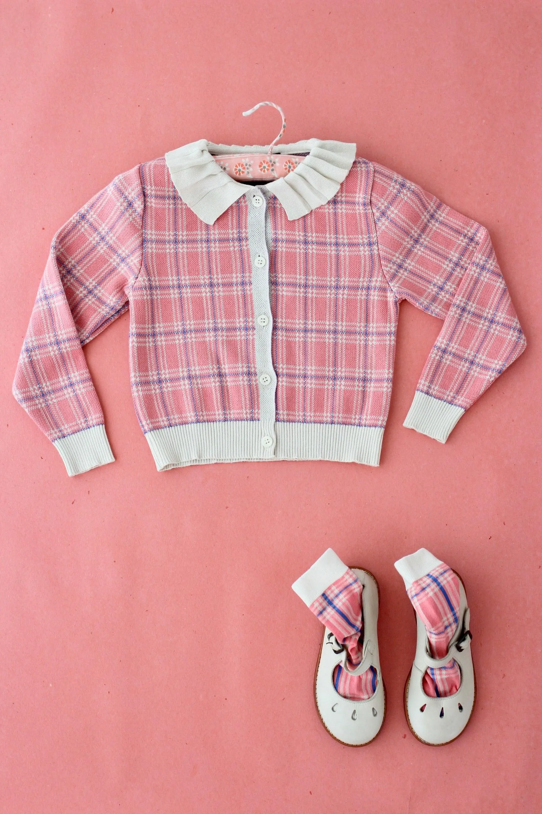 Pink check cardigan