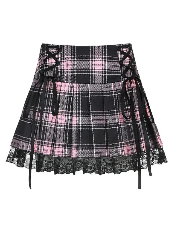 Pink Plaid Mini Skirt