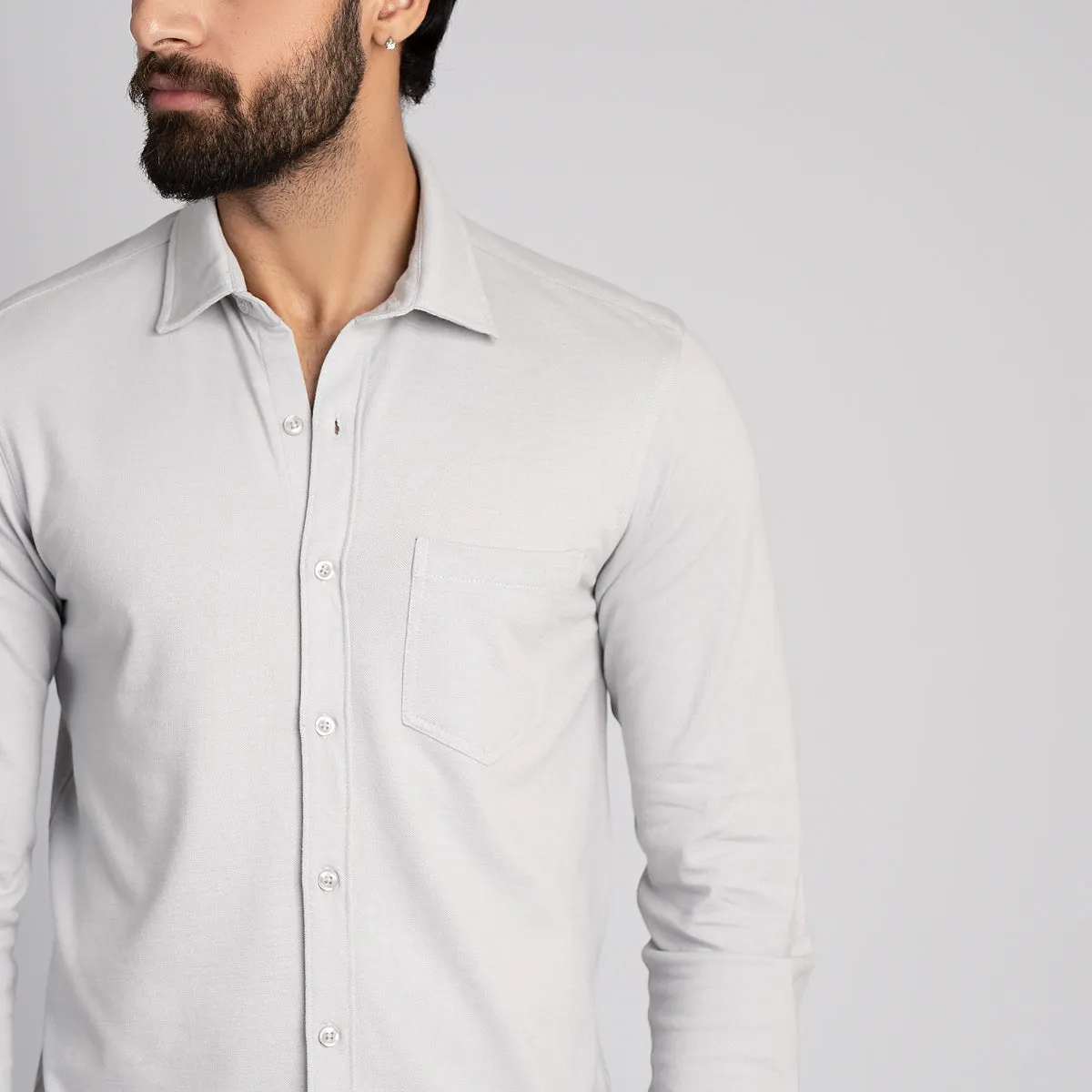 Pique Fabric Button Down Shirt - HSSM1230015