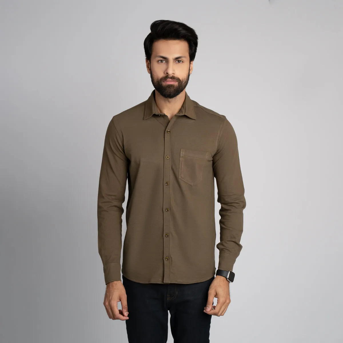 Pique Fabric Button Down Shirt - HSSM1230015