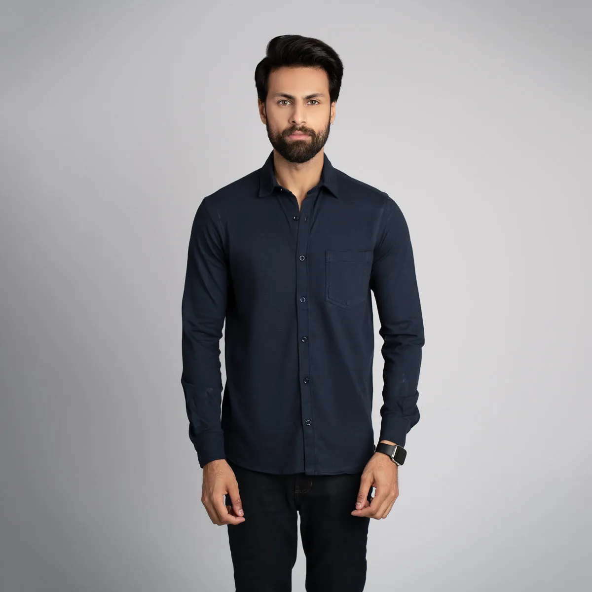 Pique Fabric Button Down Shirt - HSSM1230015