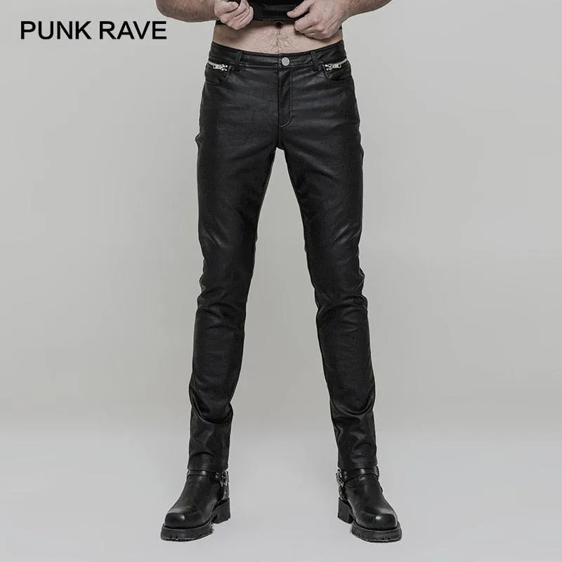 PUNK RAVE Men Heavy Metal Punk Rock Straight Leg Men Slim Leather Pants