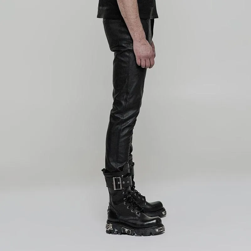 PUNK RAVE Men Heavy Metal Punk Rock Straight Leg Men Slim Leather Pants