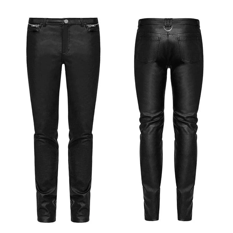 PUNK RAVE Men Heavy Metal Punk Rock Straight Leg Men Slim Leather Pants